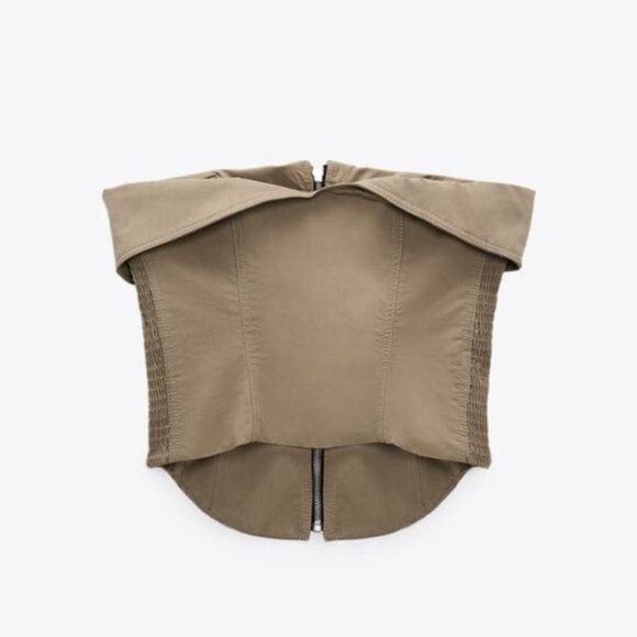 NEW ZARA WOMEN'S 2-Piece ZIPPER BUSTIER/ TOPSTITCHED ZIPPERED CARGO PANTS Khaki - Picture 12 of 15